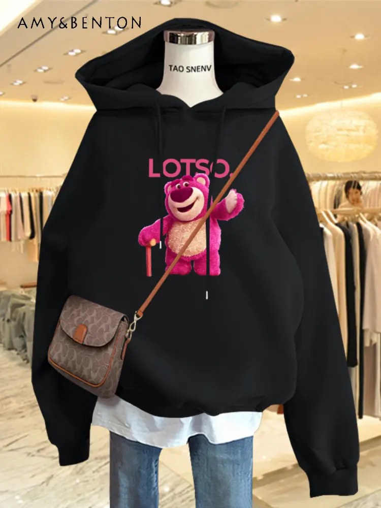 

Women's Hooded Sweatshirt New Large Cartoon Printing Plus Velvet Padded Top Fashion Pullover Tops for Ladies New Sweatshirts