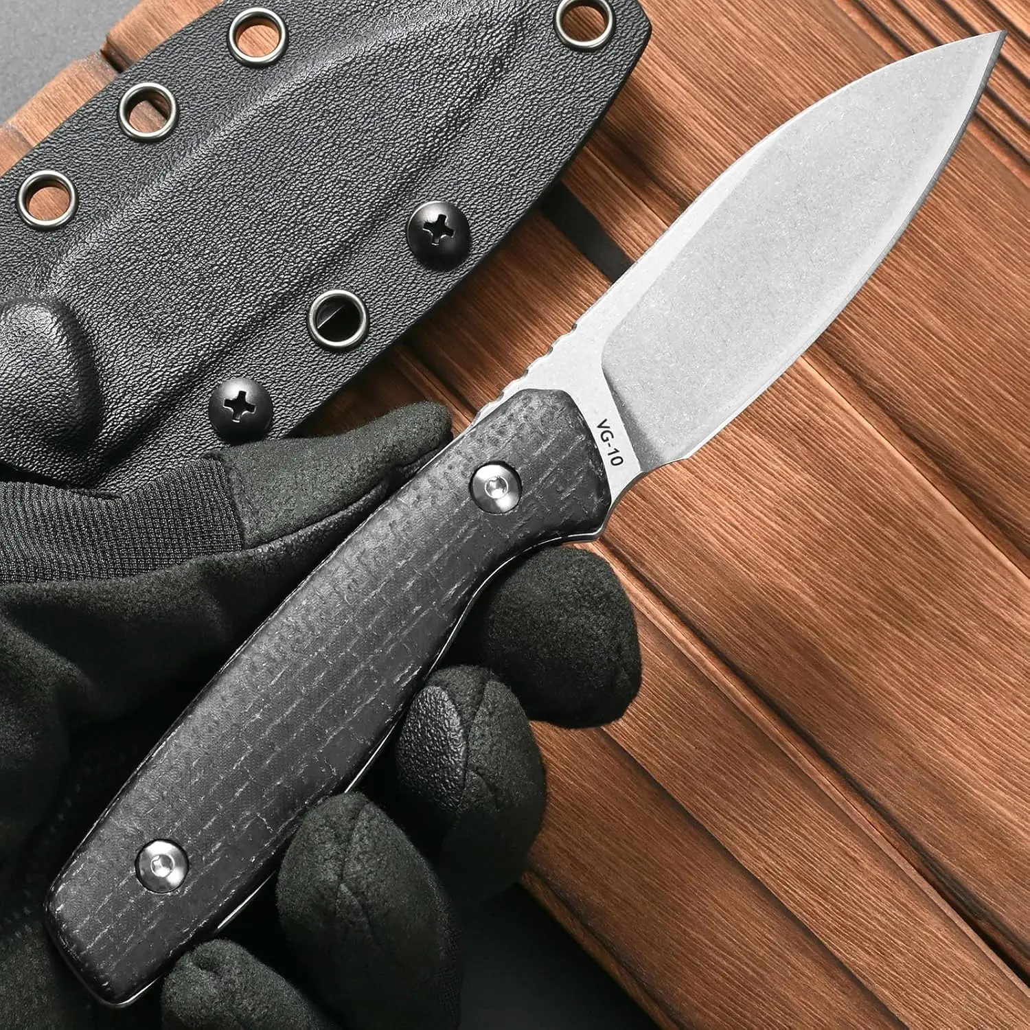 Фото Нож Eafengrow FF118 с фиксированным клинком из стали VG10, рукоять из микарты, цельнометаллический, с ножнами из кайдекса для активного отдыха, кемпинга, работы и выживания №1