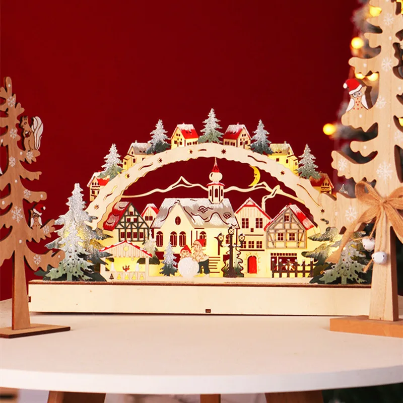 

Christmas Decoration 2022 Village Houses Night Light Xmas Ornament Forest Scene Wooden Collection Noel Decoration 2022 Xmas Gift