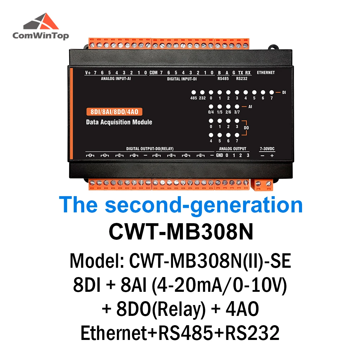 CWT-MB308N 8AI + 4AO + 8DI + 8DO RS485 RS232 протокол Modbus Ethernet Tcp модуль ввода-вывода