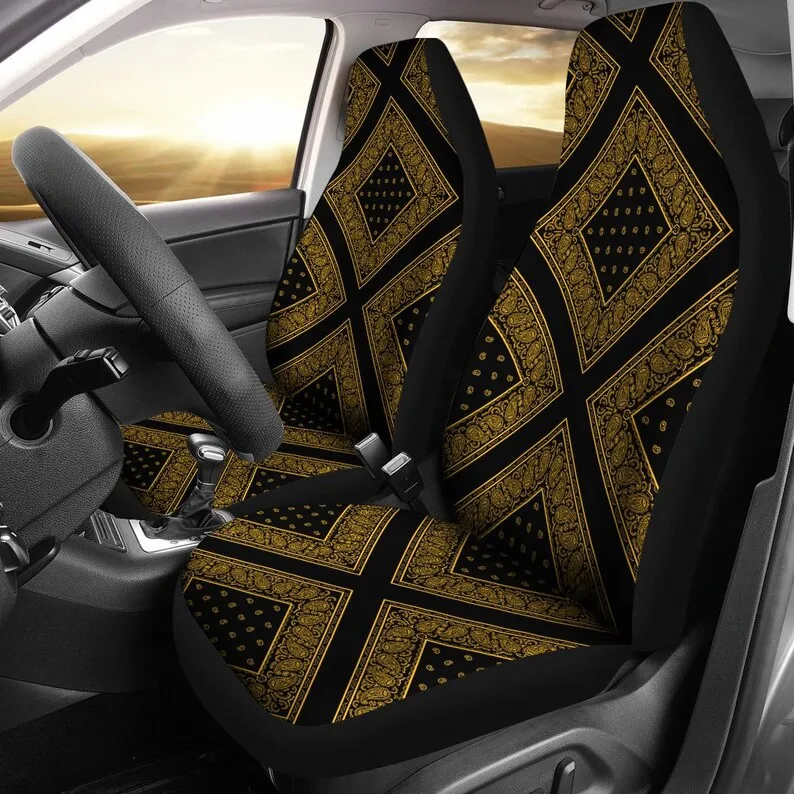 

Black Gold Bandana Car Seat Covers | Set of 2 | Universal Fit Seat Protectors For SUV and Car Bucket Seats
