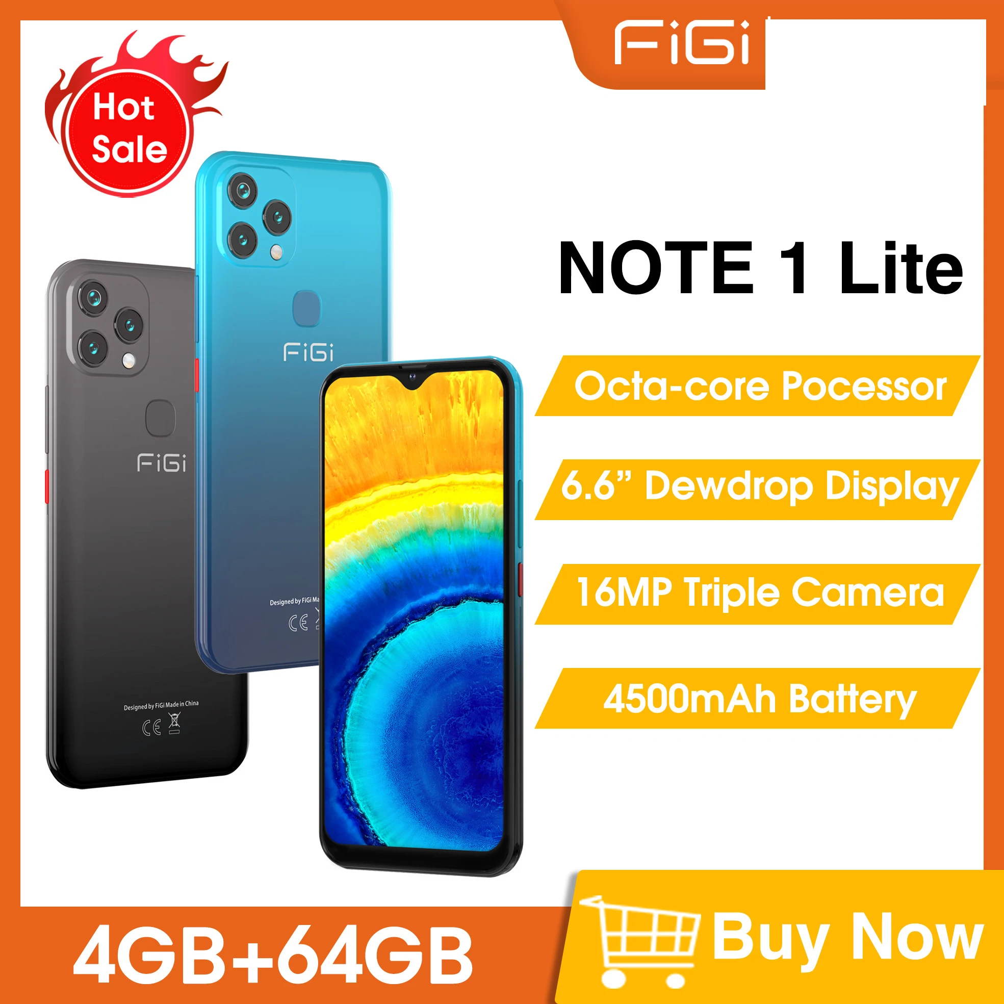 

2022 FIGI Global Version NOTE1Lite 6.6" Screen Smartphone 4+64GB Octa Core 8+16MP Camera Battery 4500mAh Android Smartphone