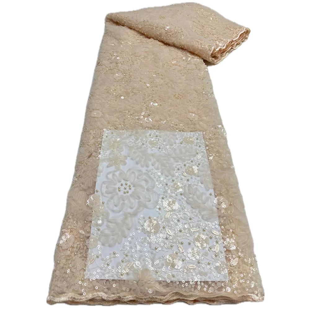 Африканская Кружевная Ткань С Бисером 5 Ярдов Французская Сетка Блестками