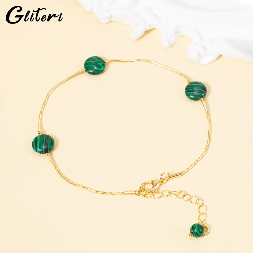 GEITERI Fashion Green Round Beads Anklets For Women Girls Natural Stone Pendant Foot Chain Bohemia Jewelry Female Gifts 2023