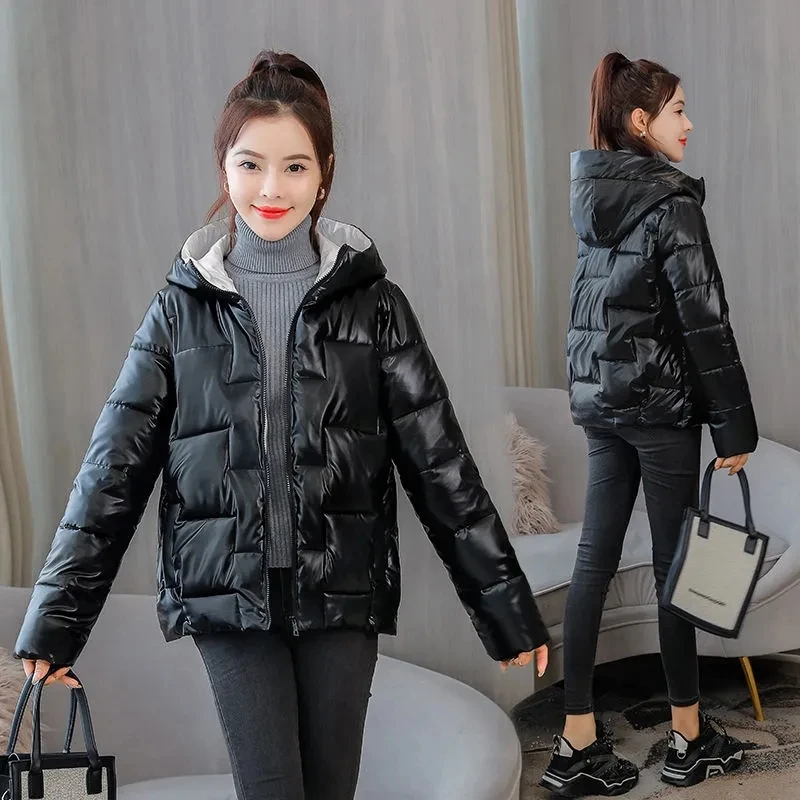 Down Cotton Coat Womens 2022 Autumn Winter New Fashion Loose Casual Padded Jacket Women Large Size Hooded Warm Shiny Parkas