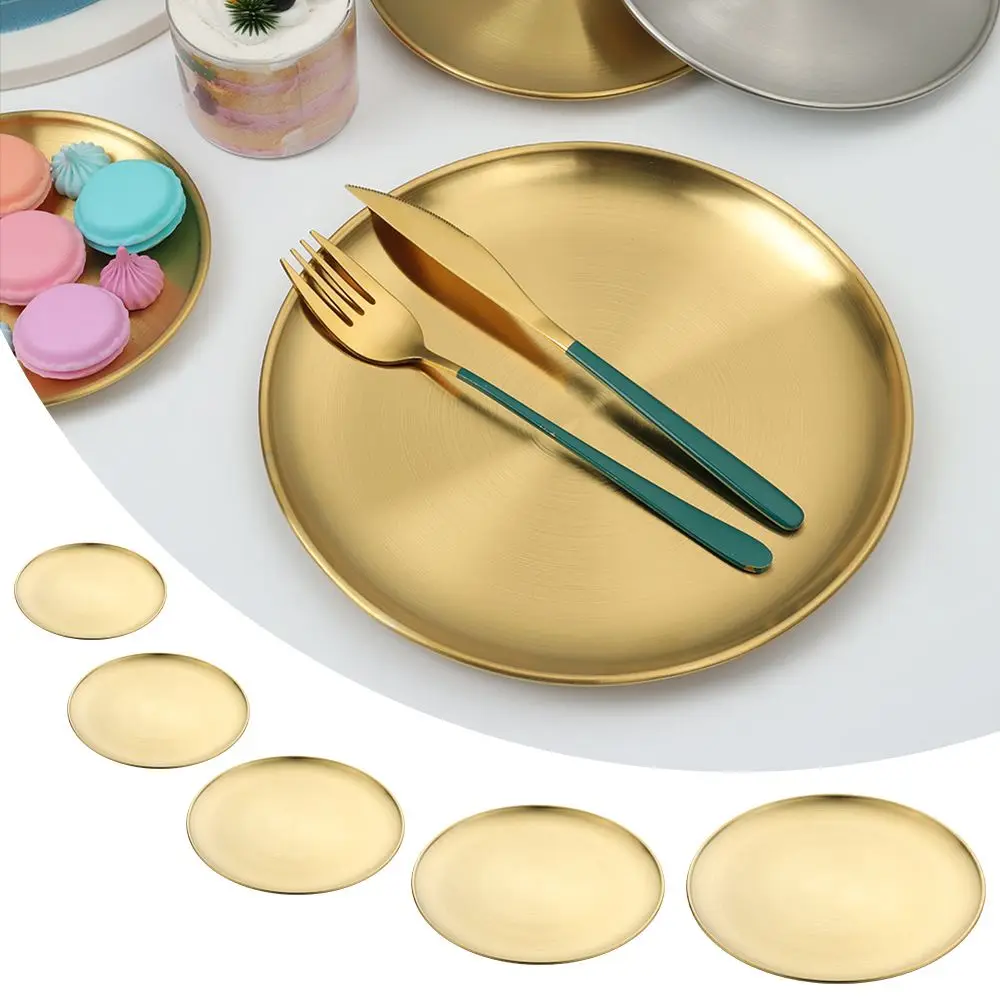 

High Quality Tableware Cake Dessert Gold Silver Bone Spitting Dish Metal Dining Disc Round Plate Shallow Tray