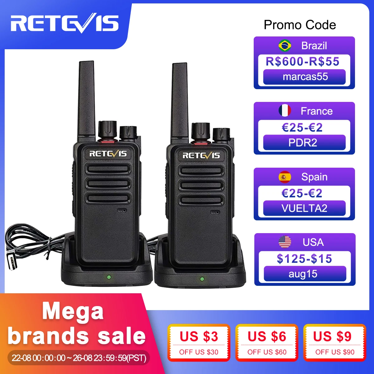 Retevis Walkie Talkie 2 pcs RT668 PMR 446 FRS Walkie-Talkies Two Way Radio Portable Communication Equipment PTT Radio Hotel Cafe