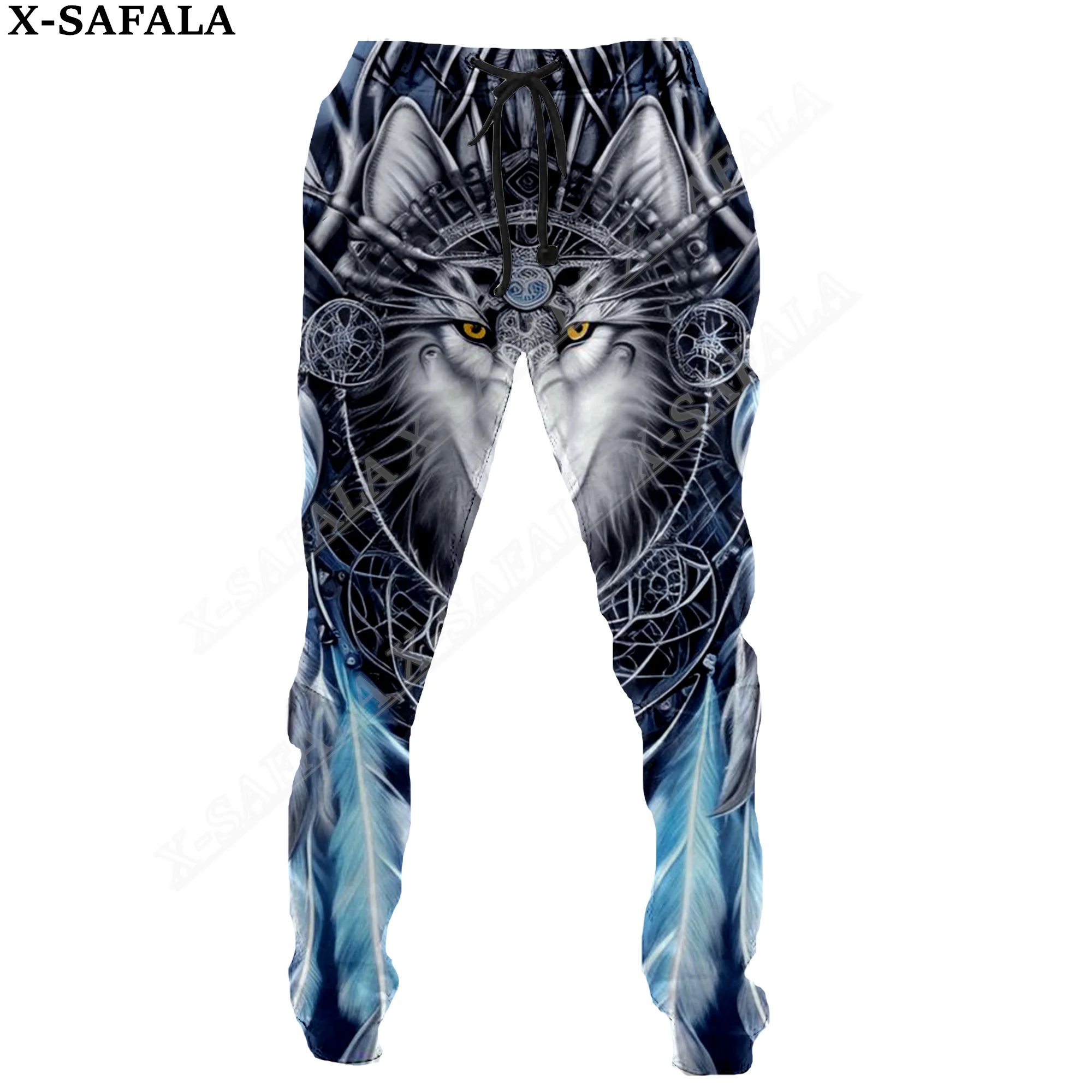 Брюки мужские/женские с принтом волка и кулиской на весну/осень