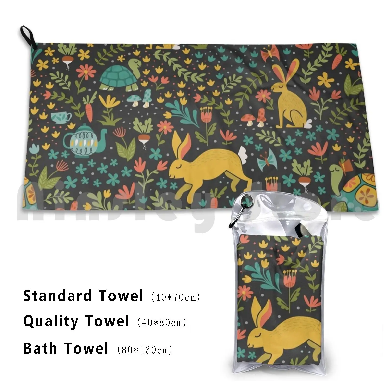 Quick Dry Quality Towel Tortoise Turtle Turtles Bunny Hare Rabbit Yellow Green Teal