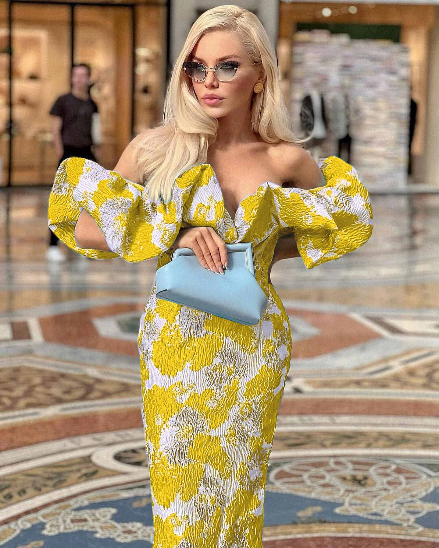 

Jacquard Party Dress Women Yellow Bodycon Dress Elegant Sexy Midi Off Shoulder Evening Club Outfits 2022 Summer New Fashion