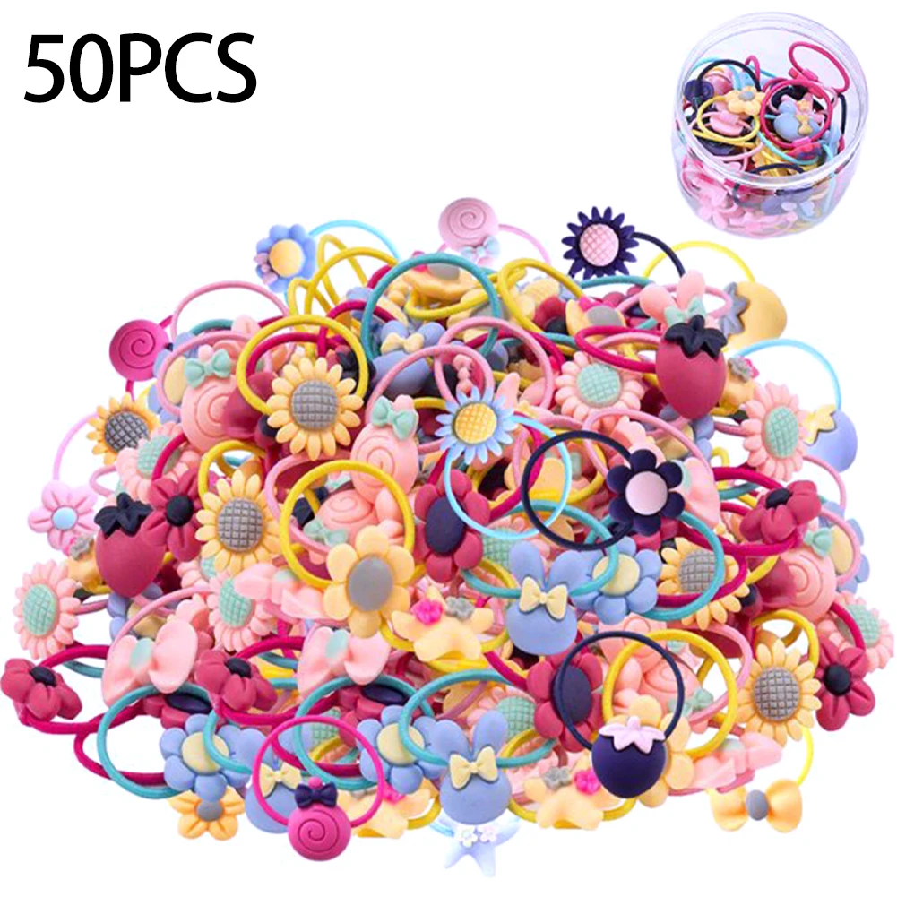 

50pcs Girls Accessories Ponytail Holder Rope Soft Mixed Colors Fashion Hair Ties Princess Pigtails Elastic Bands Gift