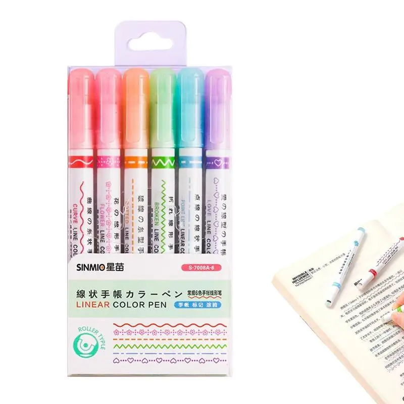 

Curves Highlighter Pen Set 6 Curves Shapes Colored Pens For Journaling Highlighters Set For Bullet Journaling Note Taking