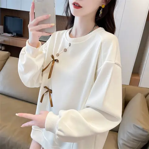 Early Autumn Bow-knot Stitched Hooded Sweatshirt for Women Spring and Autumn 2025 New Loose Thin Top Early Autumn Bow-knot Stitched Hooded Sweatshirt for Women Spring and Autumn 2025 New Loose Thin Top