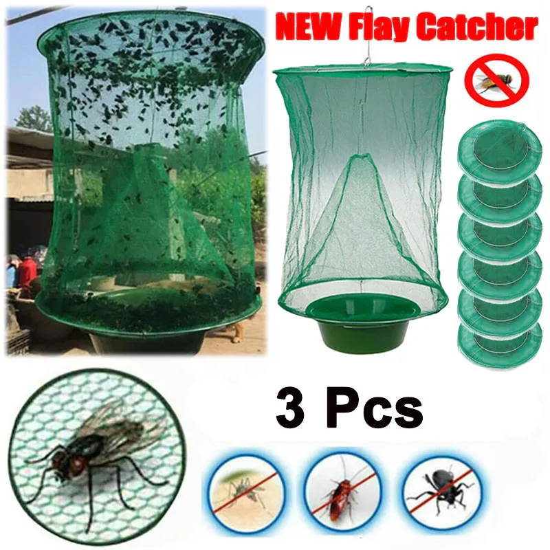 

3Pcs The Ranch Fly Trap Reusable Fly Catcher Killer Cage Net Trap Pest Bug Catch for Indoor or Outdoor Family Farms Restaurants