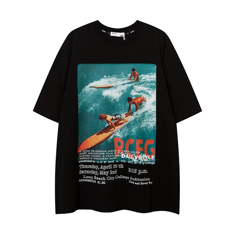 

Men Hip Hop Harajuku T-shirt Retro Surfing Graphic Print Tees Casual Retro All-match Cotton Tee Short Sleeve Harajuku Tops
