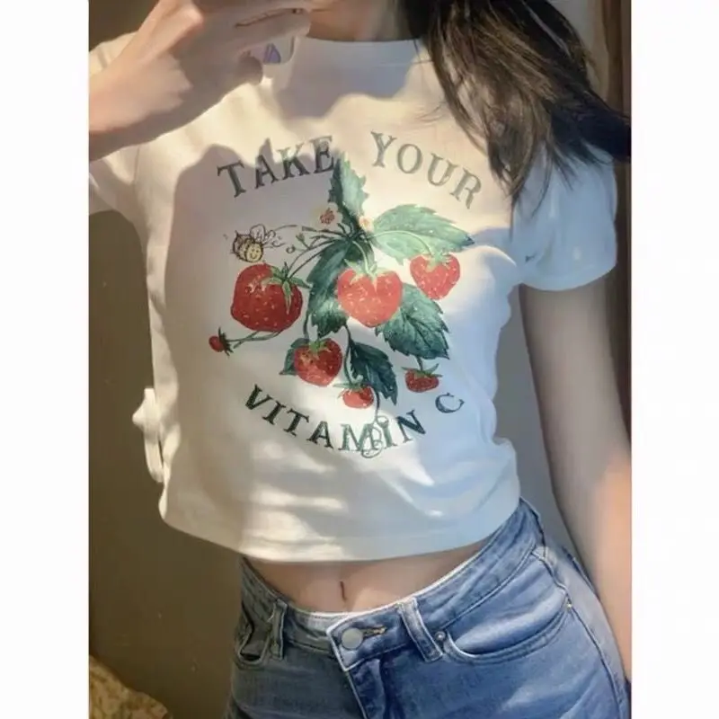 

Футболка женская укороченная пикантная, лидер продаж, облегающие повседневные Модные шикарные базовые Топы, уличная одежда в Корейском сти...