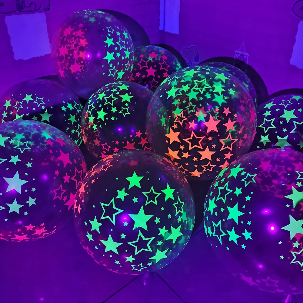 10PCS 12inch UV Neon Glow Fluorescent Balloons Decor Happy Birthday Party Balloons Glow In The Dark Blacklight Reactive Supplies images - 6