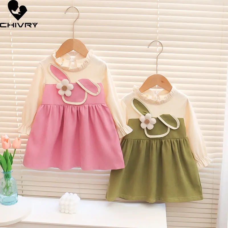 

Girls Princess Dress New 2023 Spring Summer Baby Girl Sweet Flower Cartoon Rabbit Long Sleeve Fashion Dresses Kid Casual Clothes