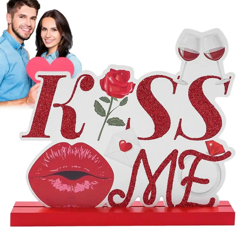 

2023 Wedding Table Decoration Wood Sign Kiss Me Happy Valentine Wedding Centerpiece Wooden Party Decorations Holiday Decor Prop