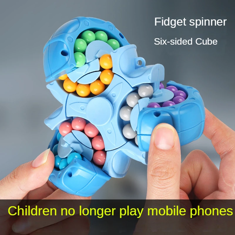 

2in1 Fidget Spinner Triangle Magic Bean Cube Six-sided Rotating Cube Plastic Learning Educational Puzzle Toys for Kids Boys Girl