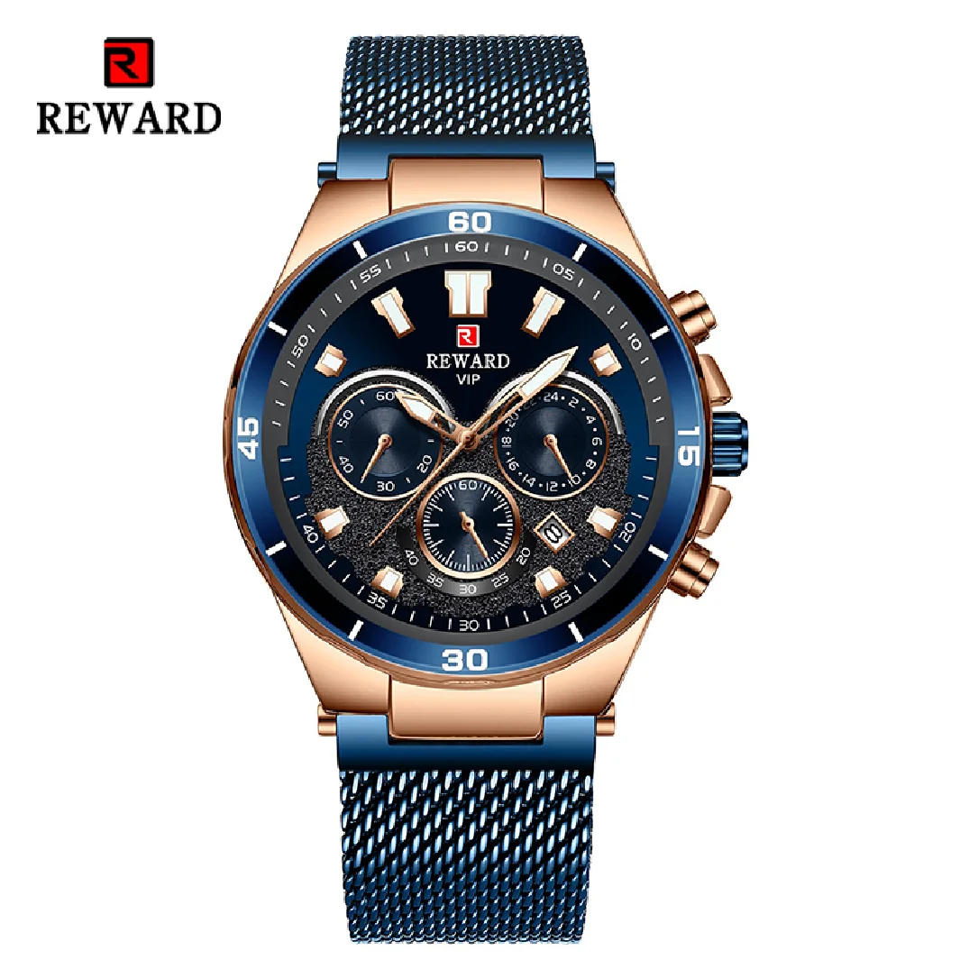 

REWARD Men Wristwatch Luxury Waterproof Stainless Steel Watches Fashion Calendar Chronograph Wrist Watches Gift for Him