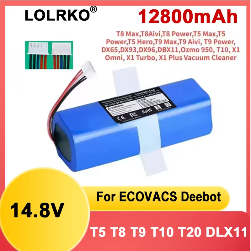 Фото Аккумулятор 2026 14.8V 12800mAh для роботов-пылесосов Ecovacs Deebot T5 T8 T9 T10 T20 DLX11 DLX13 DLN12 X1 X1 Omni X1 Turbo №1