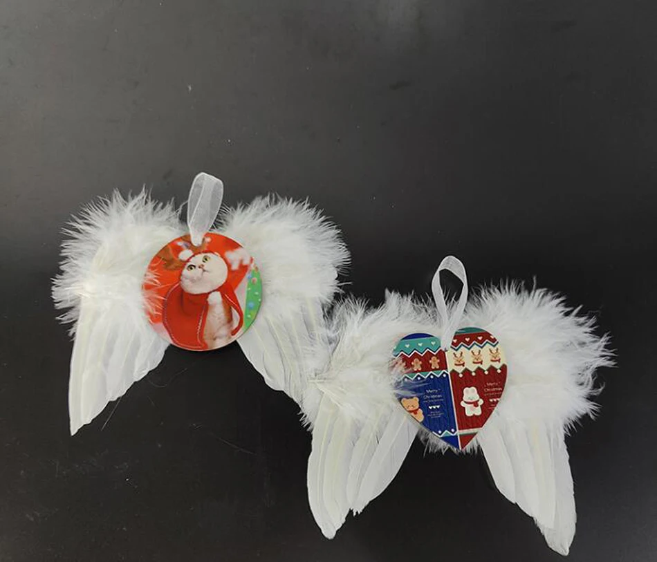 DHL100pcs Sublimation DIY Double Sided Blank  MDF Wooden Christmas White Angel Wings Ornament