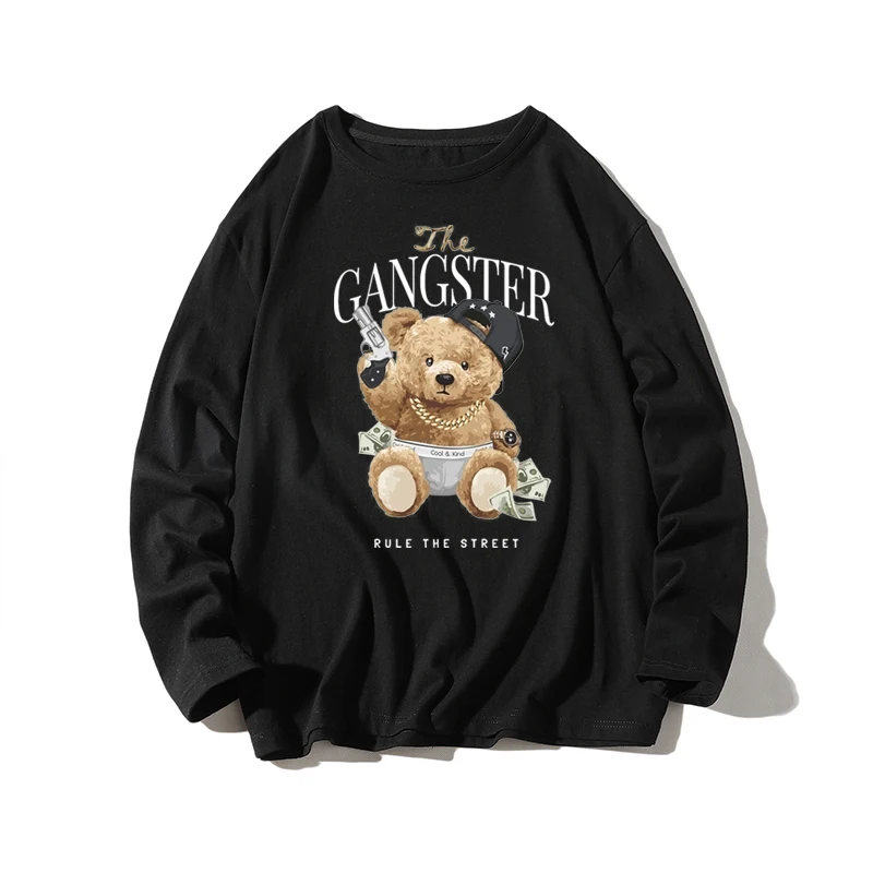 2023 New Oversized Long Sleeve T Shirts Men Y2K Tops Cotton Quality Blouse Brand Bear Graphics Hip Hop Man Clothing Streetwear