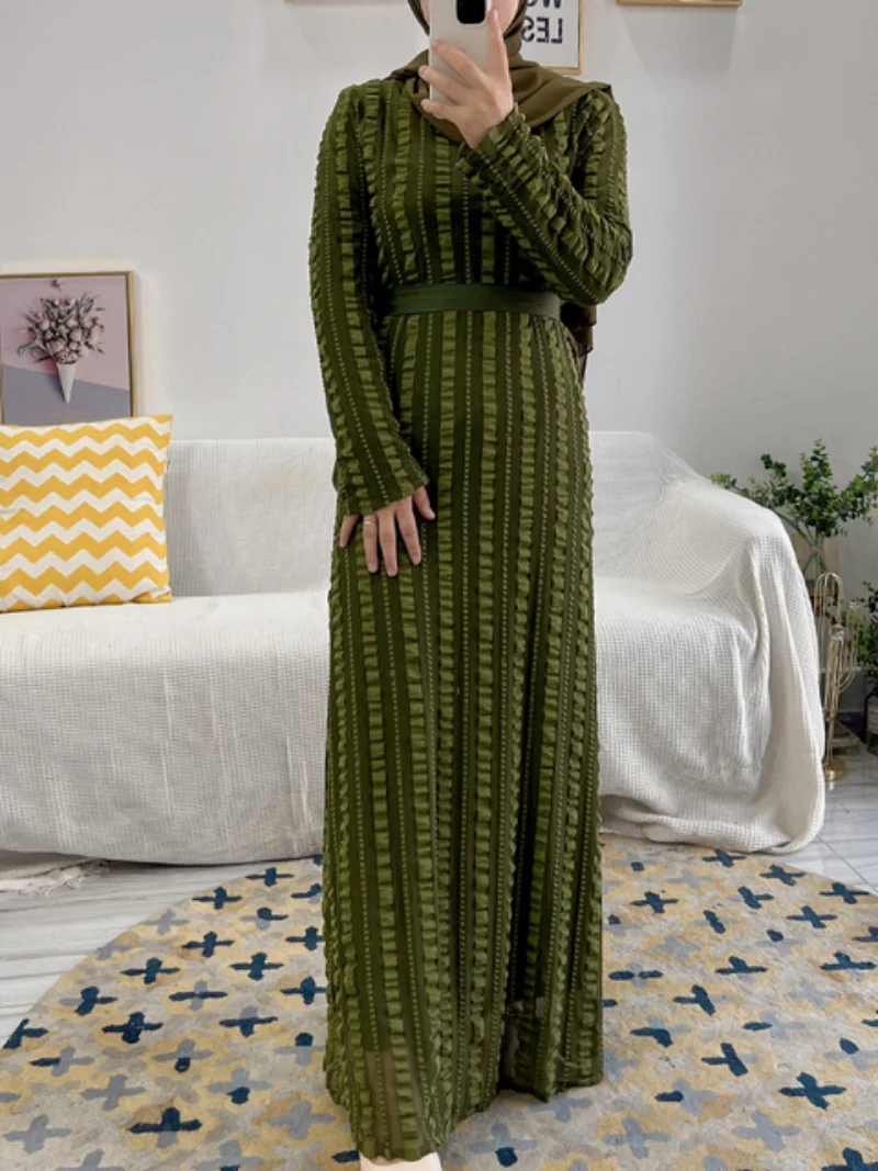 Fall 2022 Dubai Elegant Maxi Long Dress for Women Brief Solid O Neck Full Sleeve Loose Arab Oman Muslim Clothes Autumn