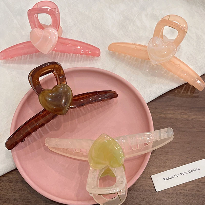 

Fashion Flowers Heart Hair Clip Jelly Color Bath Clip Ponytail Clip Large Size Shark Crab Claw Large Barrette Hair Accessories