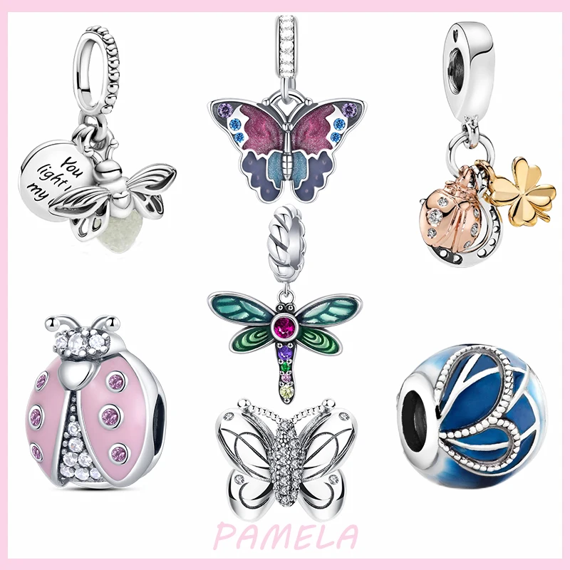 

925 Sterling Silver Dragonfly Butterfly Ladybug Charms Insect Beads For Women DIY Original Pendant Bracelet Jewelry Cahram