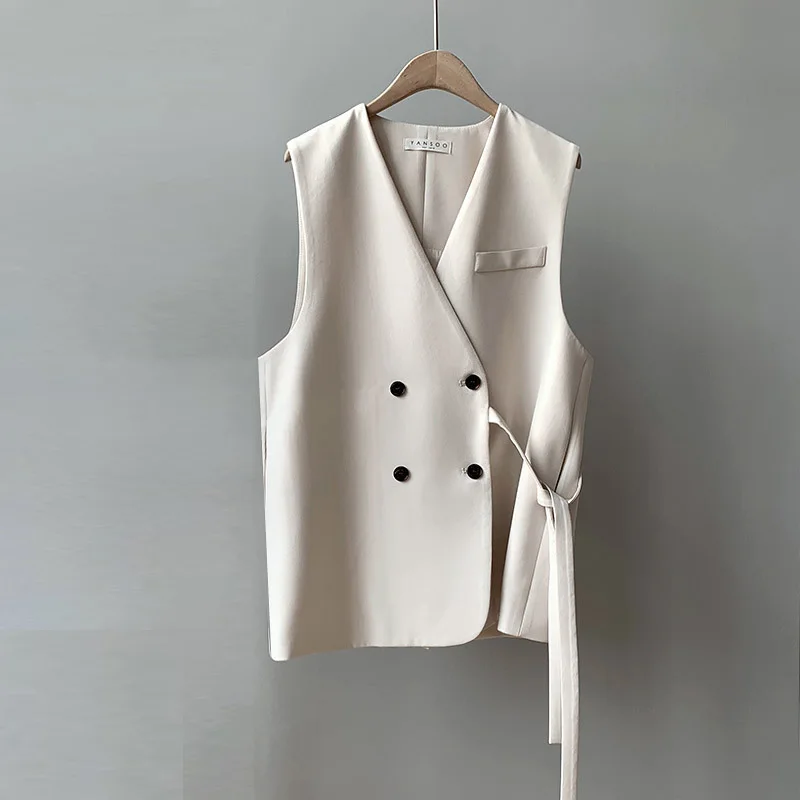 

Elegant Long Vests Women Sleeveless Simple Designed New Spring Office Ladies Mature Temperament Overcoats Chic Fashion Korean