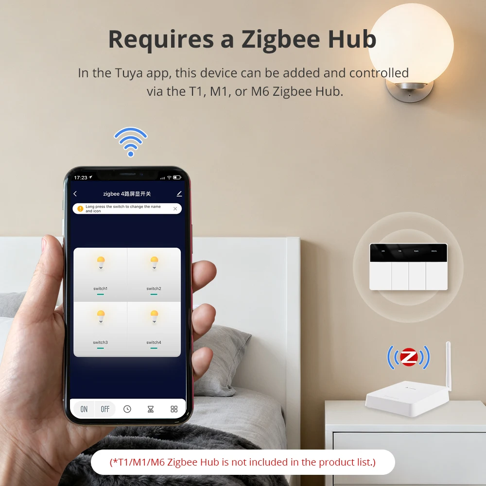 Фото Zemismart Zigbee горизонтальный кнопочный настенный выключатель DIY имя панель дисплея работает с Tuya Alexa Google Home Voice №4