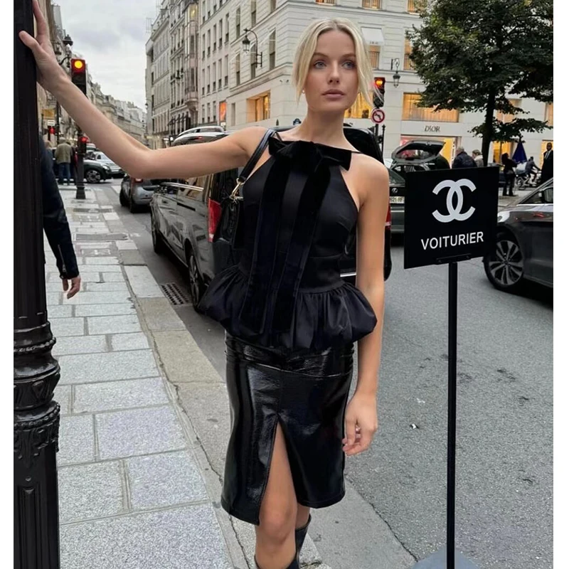 TRAF осенние новые женские топы на бретельках 2024 новый тонкий топ без рукавов