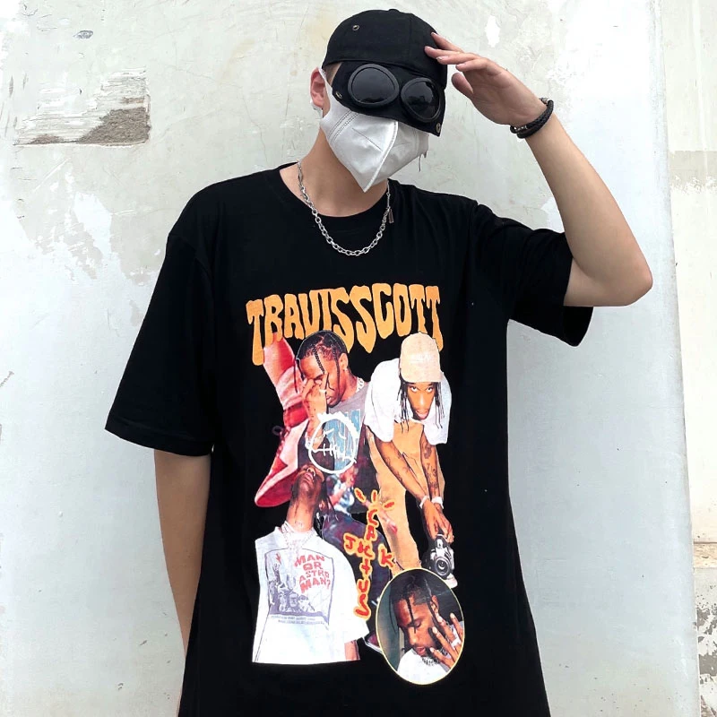 Футболка с принтом Трэвиса Скотта для мужчин и женщин в стиле хип-хоп |