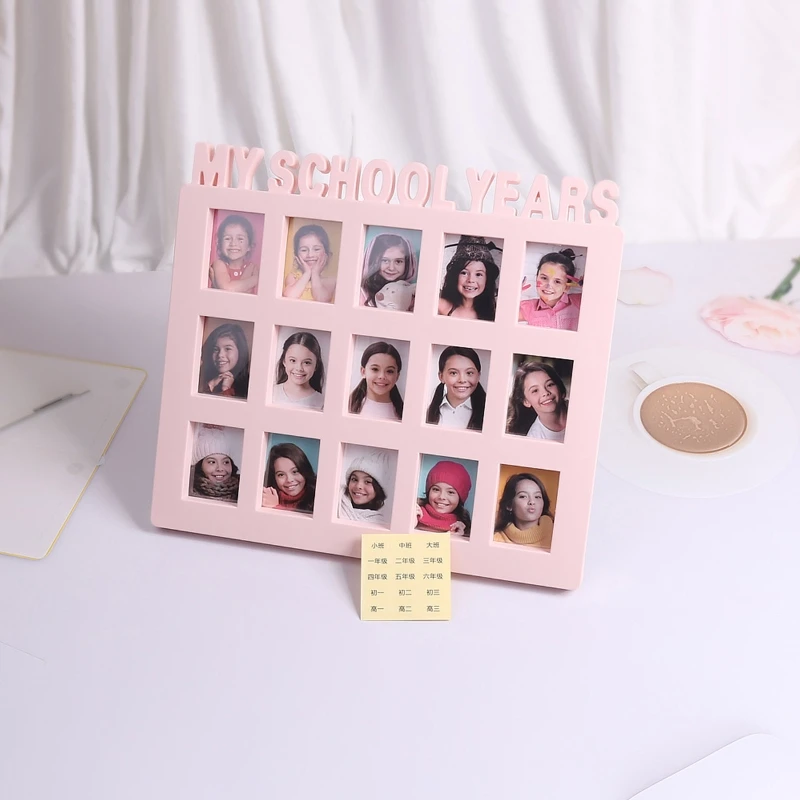 Kids Memory 15 Pictures Display Collage Frame School Years Photo Moment Student Keepsake Frame Children Campus Grade Records