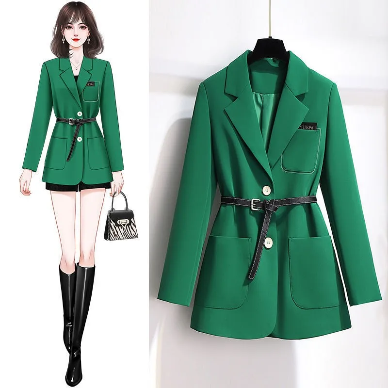

Green suit jacket Women's Spring and Autumn 2023 new style small crowd design sense non-ironing high-ji sense suit jacket