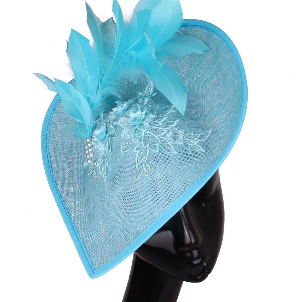 

Ladies Big Grey Fascinator Hat For Wedding Occasion Headpiece Lace Flower Millinery Caps With Fancy Feather Hair Accessories