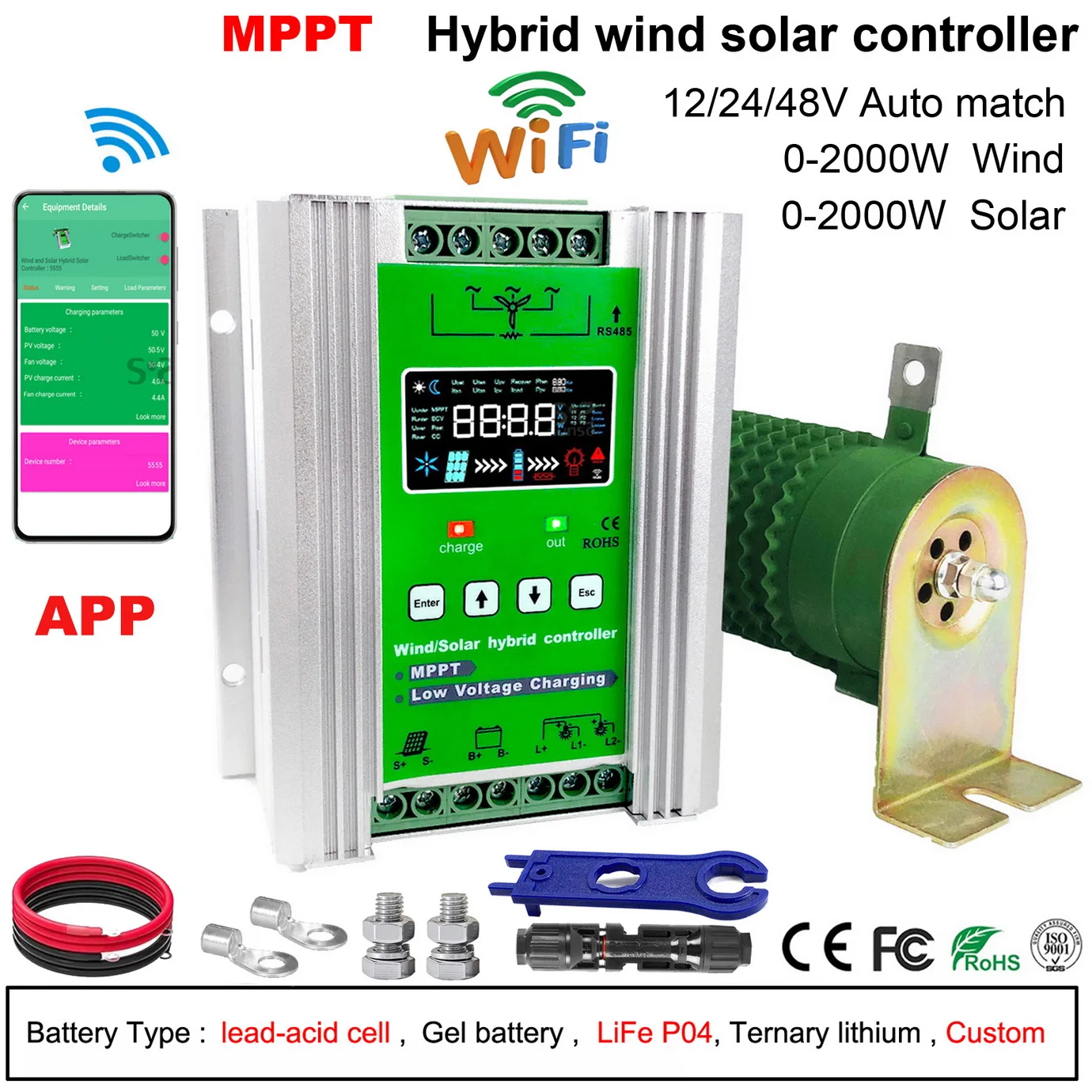

3000W MPPT Hybrid Wind Solar Charge Controller Booster 12V 24V 48V Regulator With Dump Load For Off System Wind Generator PV