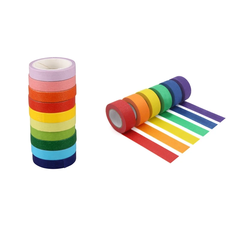 

10 Rolls Washi Tape DIY Rainbow Sticker Masking Paper Set & 6X Colored Painters Tape 6 Different Color Rolls