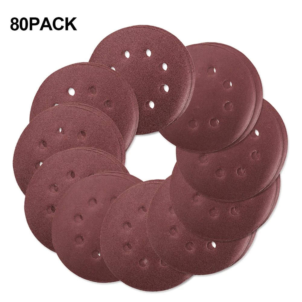 

80 шт., 5-дюймовые шлифовальные диски с 8 отверстиями, Зернистость 40-400