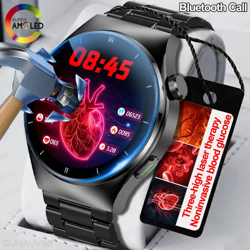 

2023 New Laser Treatment Three High Smart Watch Men Bluetooth Call Heart Rate Blood Sugar AI Health Tracker Smart Watch For Man