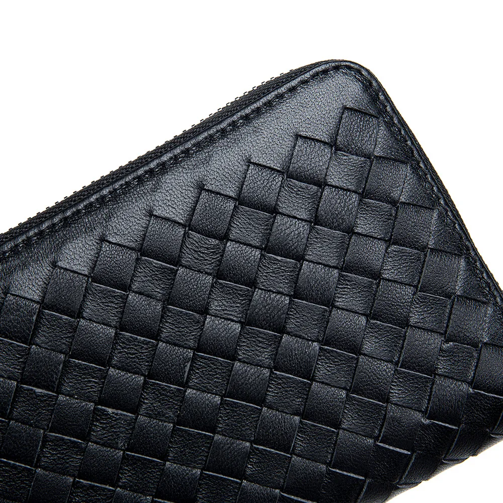 New Handmade Braided Long Women's Wallets with Genuine Leather, Fashionable Wallets with Large Capacity for Men and Women, Zippe