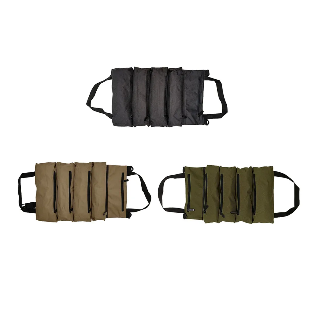 

Tool Roll Bag Multi-Purpose with 5 Zip Pockets Wrench Tools Pouch Hanging Zipper Carrier for Electrician Green