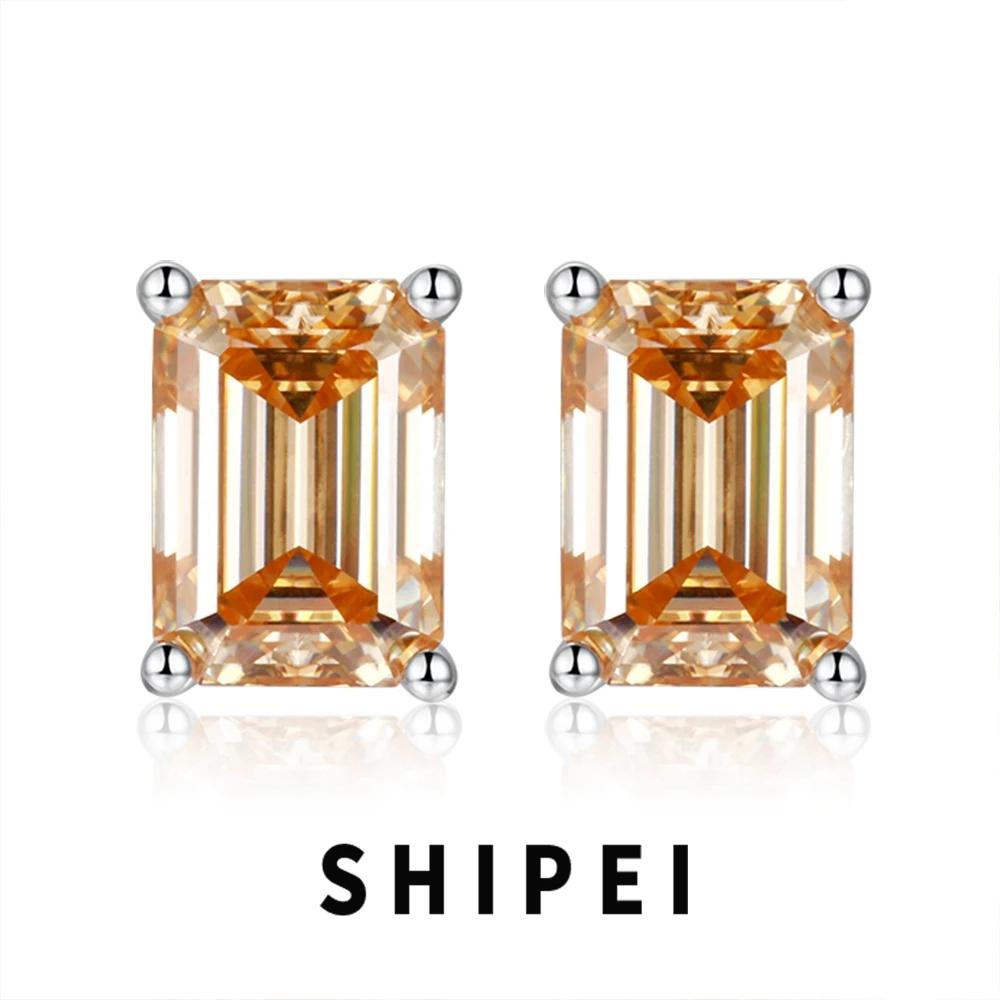 

SHIPEI 5*7MM Emerald Cut Colorful Moissanite Diamond Ear Studs Earrings Jewelry Classic 925 Sterling Silver Anniversary Gift