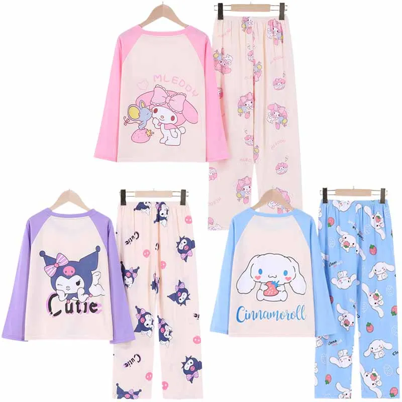 

Sanrios аниме Cinnamoroll Kuromi My Melody Детские весенне-осенние брюки с длинным рукавом Домашняя одежда Мультяшные милые пижамы для девочек