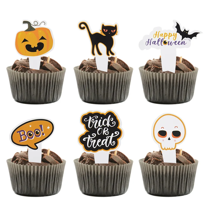 

16/32Pcs Happy Halloween Cake Topper Black Cat Pumpkin Ghost Dessert Cupcake Toppers For Halloween Home Baking Cake Decor Gifts