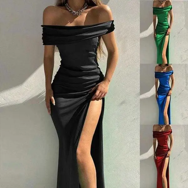 

Tight Dress Womens Solid Color Sleeveless Mid-length Off-neck Sexy Dinner