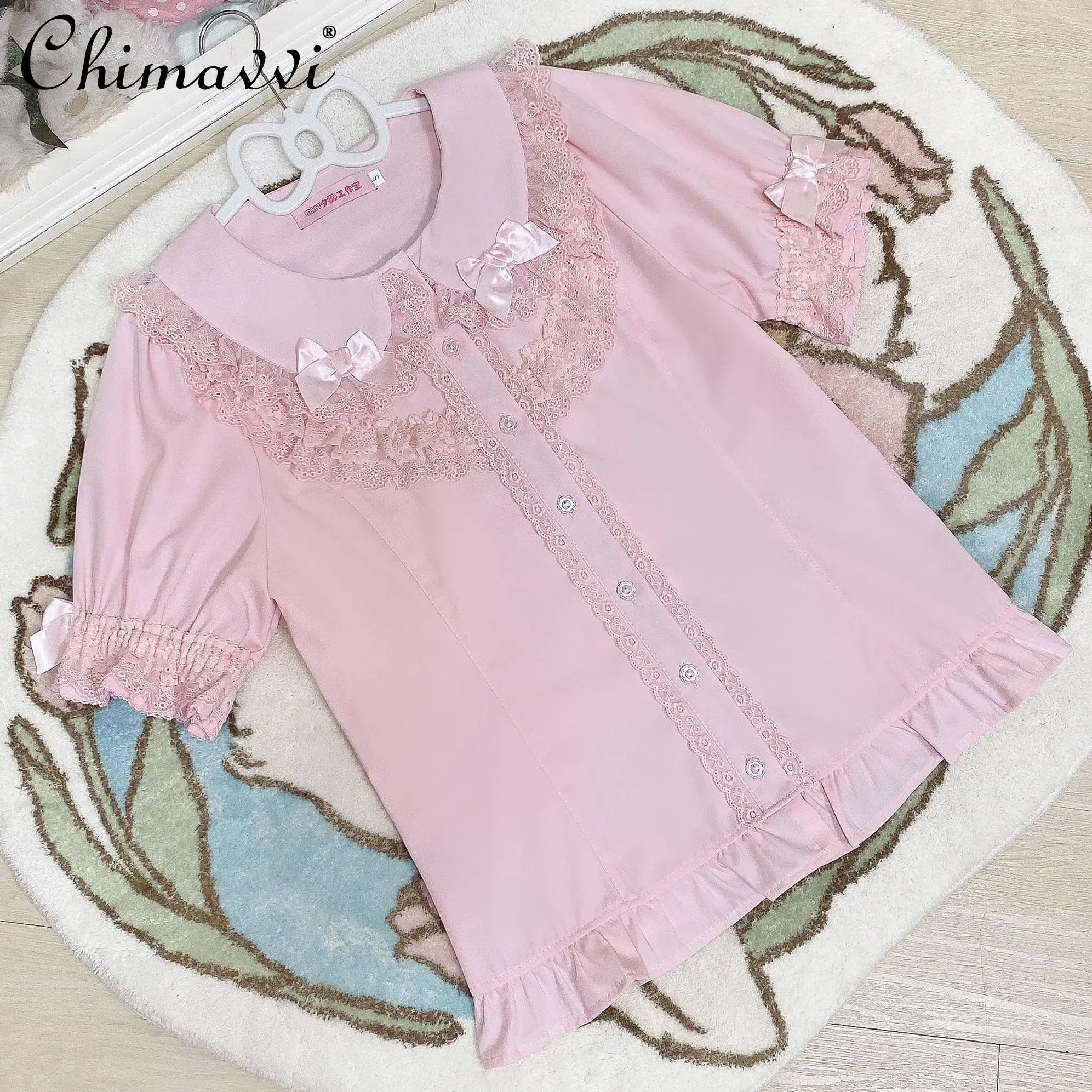 Лолита внутри с объемными рукавами Кукольный воротник Кружевная милая рубашка