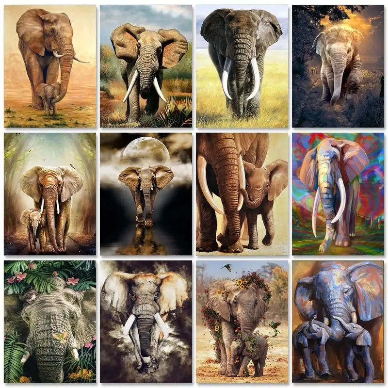 

RUOPOTY Modern Picture By Numbers Diy Frame Elephant Animal Painting With Numbers Personalized Gift For Wall Art Home Decors